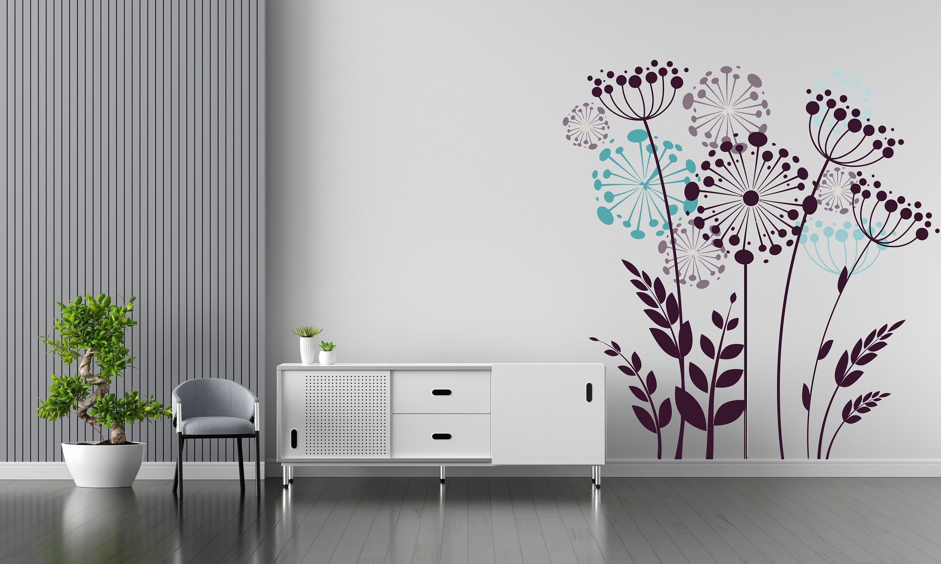 Dandelion Wall Art Decal Flowers Wall Decal Dandelion Flower Etsy
