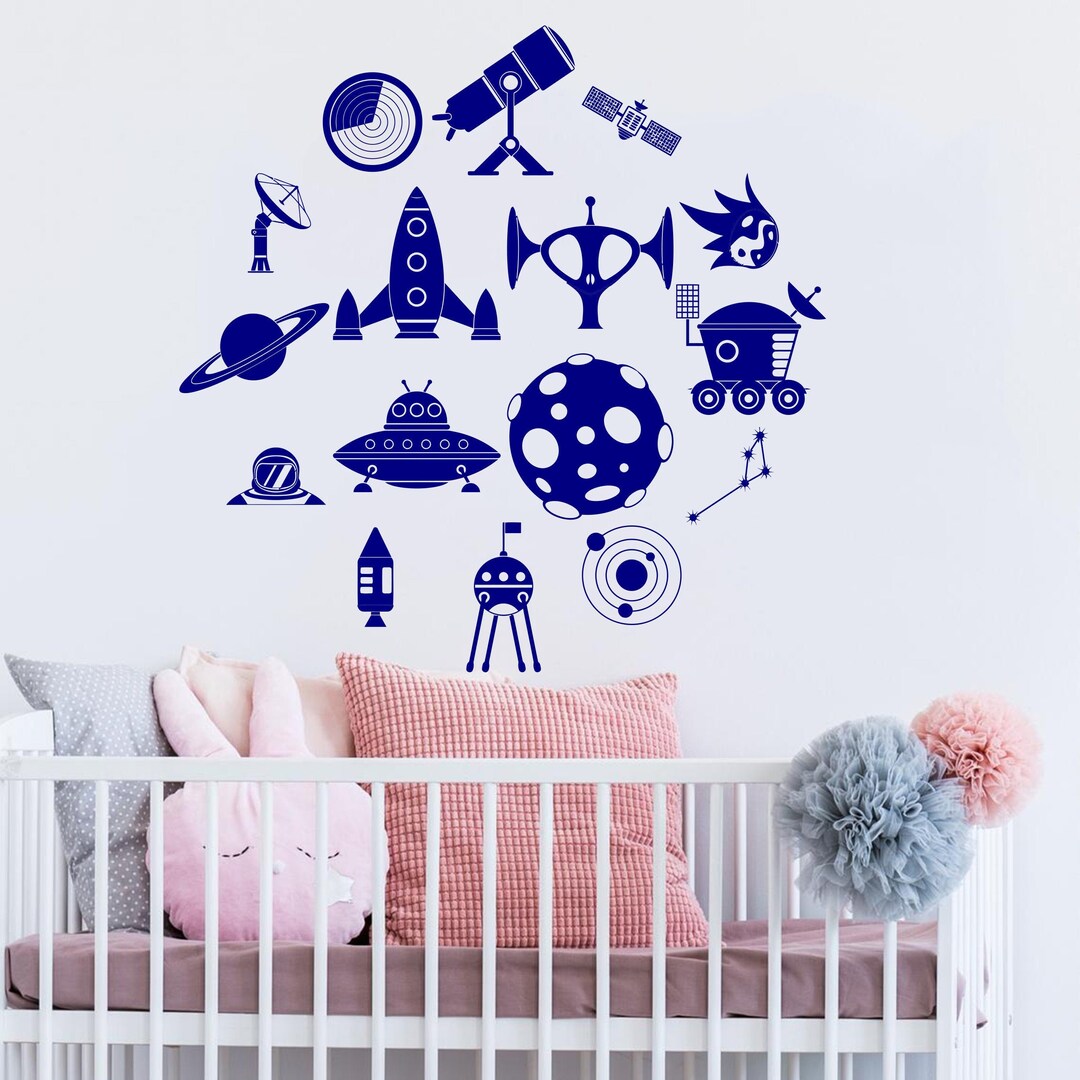 Space Wall Decals, Outer Space Decor, Wall Decals for Kids Rocket