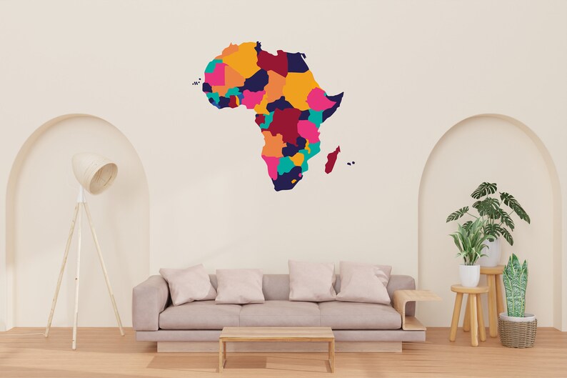 Africa Map Wall Art Vinyl Sticker Africa Continent Wall Vinyl Etsy