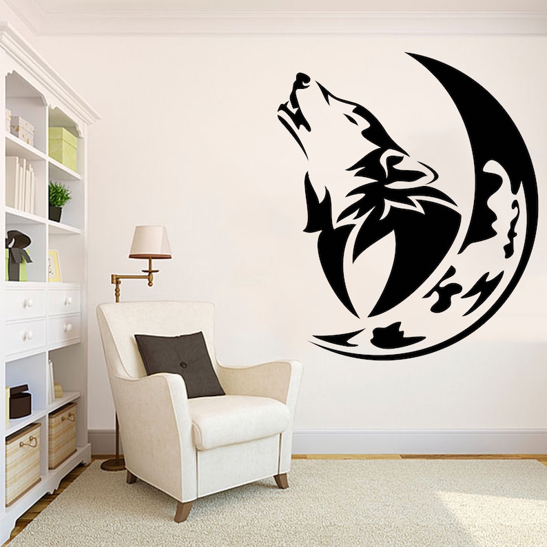 Howling Wolf Crescent moon Wall Art Sticker Wolf Vinyl Decal | Etsy