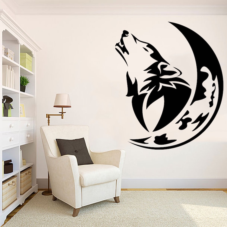 Howling Wolf Crescent moon Wall Art Sticker Wolf Vinyl Decal Etsy