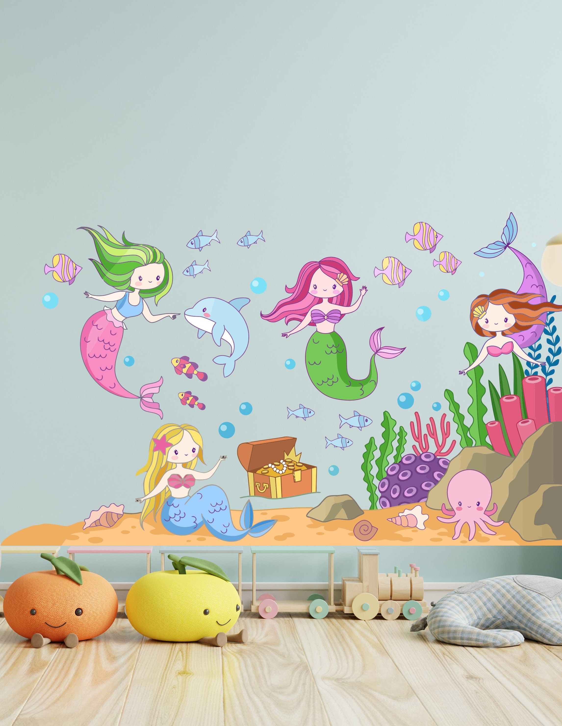 Mermaid Sea World Underwater Aquarium Sea Wall Art Decal Fish - Etsy