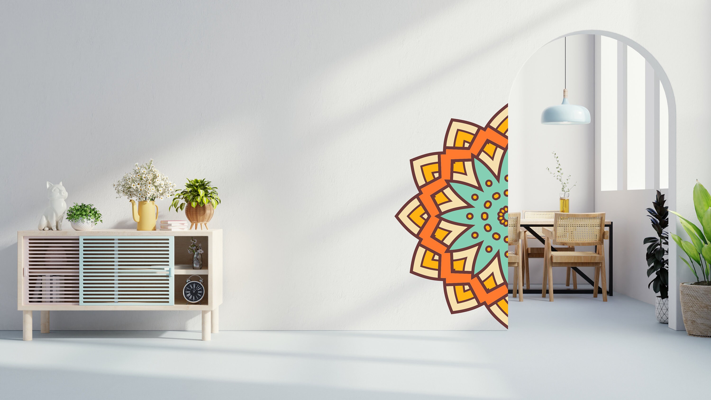 Décal Mural Mandala Demi-mur - Décor Yoga & Boho, Vinyle Amovible, Personnalisable