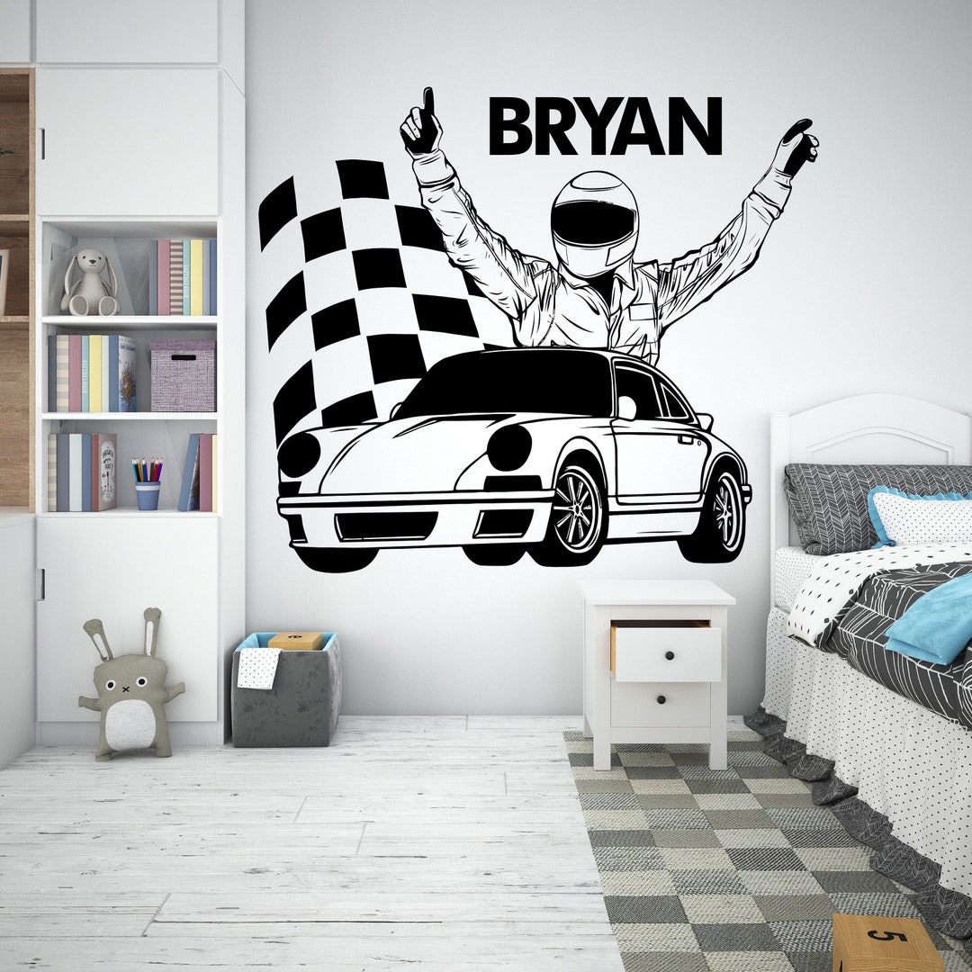 Custom Name Cars Wall Decal, Race Car Vinyl, Boys Room Cars Decal ...