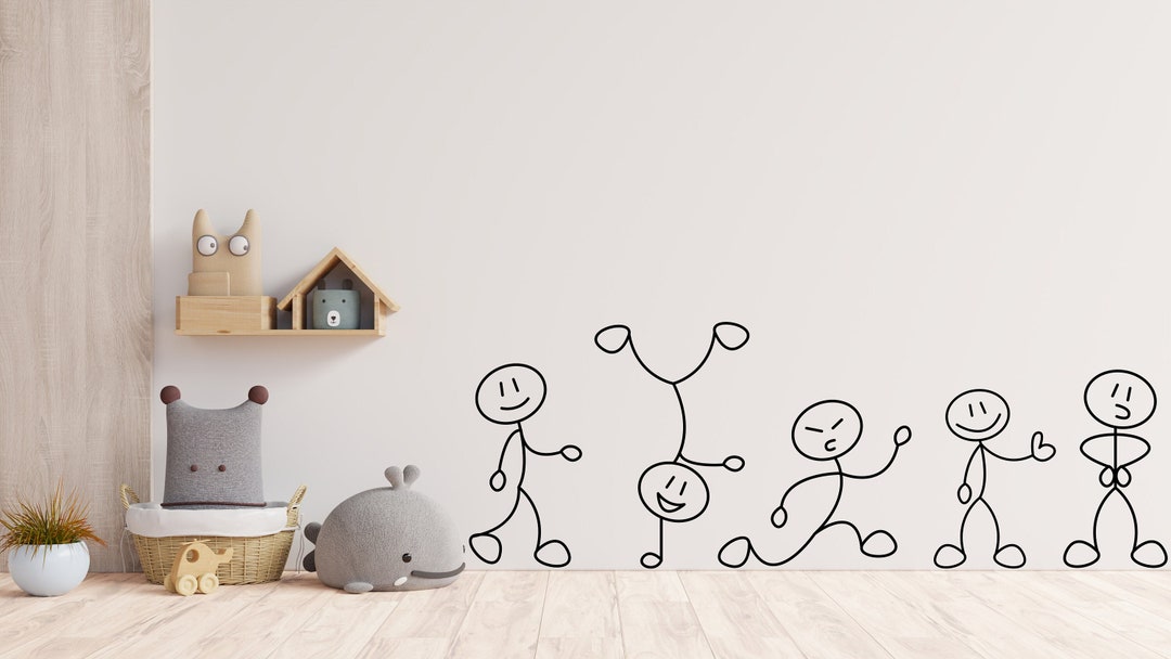 Stick Figure Boys Wall Decal, Stick Figure Wall Sticker, Stick Figures