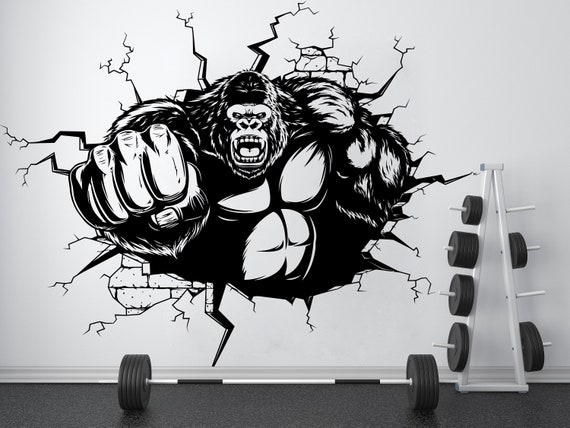 Gym Wall Decal Custom Fitness Decor Workout Art Vinyl Gorilla Gym