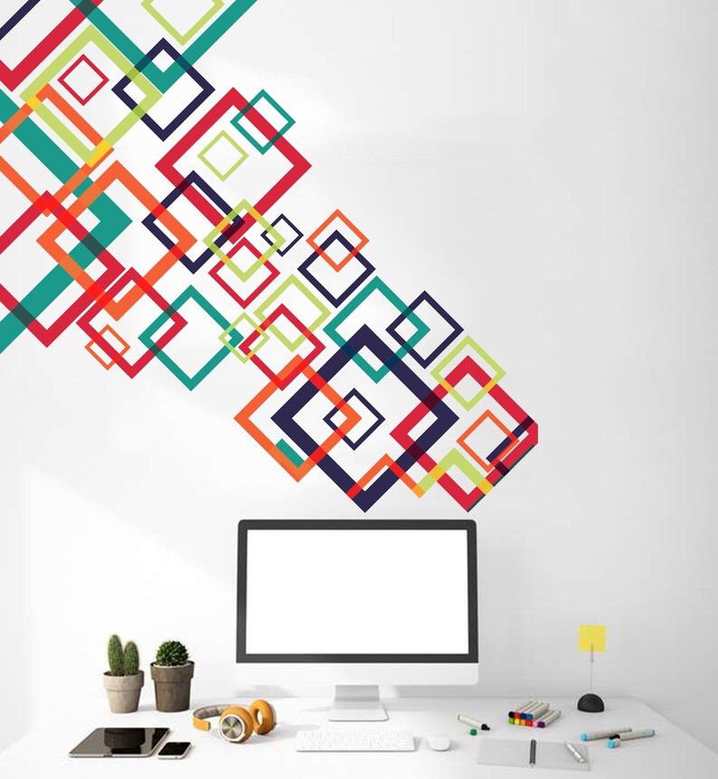 Squares Wall Decal Square Wall Sticker Office Decor Etsy