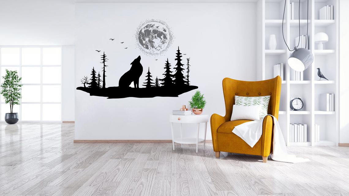 Howling Wolf on Nature Wall Art Decor Sticker Wolf Wall Decal Etsy
