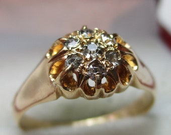 Antique{Chester 1919} 18ct Solid Gold Diamond Gemstone Cluster Ring{3.9 Grams}