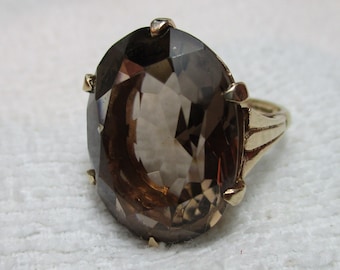 Vintage 9ct oro sólido forma ovalada 'cuarzo ahumado' anillo de piedra preciosa solitario {7,2 gramos}