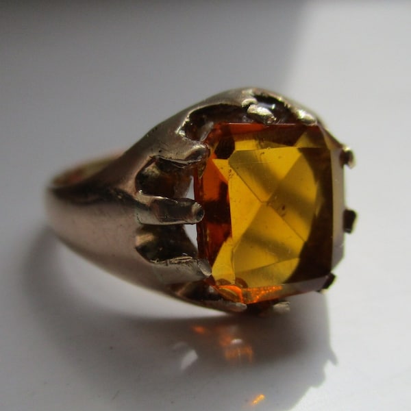 Edwardian{Chester 1902} 15ct Solid Gold Citrine Solitaire Gemstone Ring{4.5 Grams}