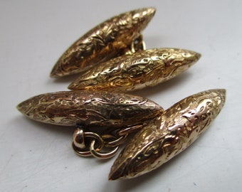 Antique 15ct Gold 'Foliate Engraved' Torpedo Shaped Chain Link Cufflinks{5.7 Grams}
