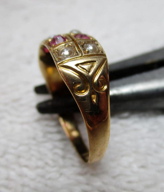 Victorian{London 1883} 18ct Solid Gold Ruby + Spl… - image 4
