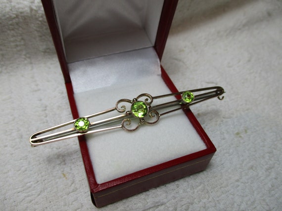 Art Nouveau 9ct Solid Rose Gold Peridot Gemstone … - image 1