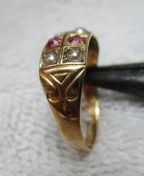 Victorian{London 1883} 18ct Solid Gold Ruby + Spl… - image 8