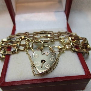 Pulsera vintage de oro de 9 quilates con 3 barras y puerta, completa con cadena de seguridad de 7,8 gramos imagen 7