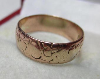 Edwardian 9ct Solid Rose Gold &#39;Heart Engraved&#39; Wedding Band Ring