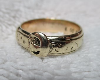 Vintage 14k Gold Belt Buckle Style Ring Set with Rubies and