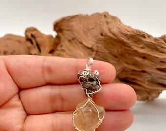 100% Natural Iron metioroid campo del chelo With Libyan Desert Tektite Pendant available in Wire Wrap Handmade libyan pendant