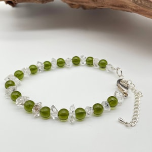 100% Genuine Moldavite Round Beaded with Herkimer  Bracelet /genuine Moldavite tektite / Natural Moldavite Bracelet from Czech Republic