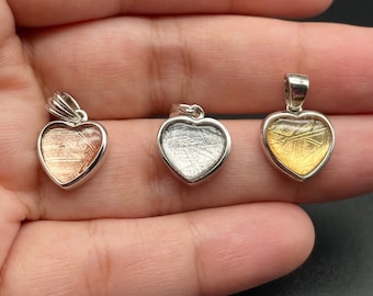 Gibeon Meteorite Heart Pendant, Sterling Silver, Space Jewelry
