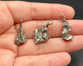 Gibeon Meteorite Pendant, Raw Iron, Sterling Silver, Space Jewelry