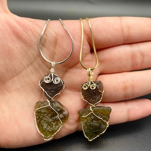 1 Pc Natural Raw Agni Manitite tektite With Moldavite Tektite Pendant available in Gold And Silver Color Wire Wrap Handmade Genuine Tektite