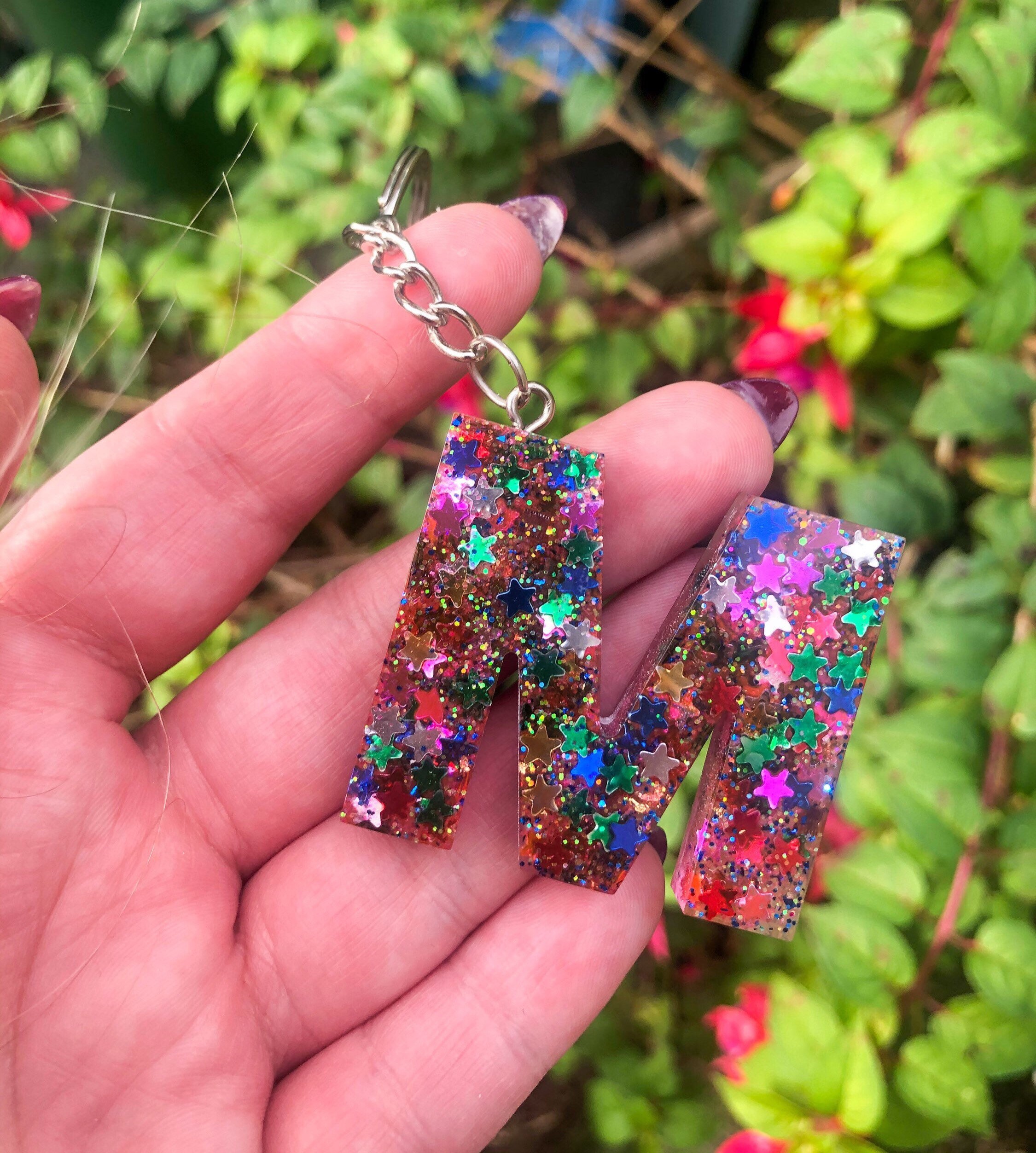 Glitter resin keychains. Etsy