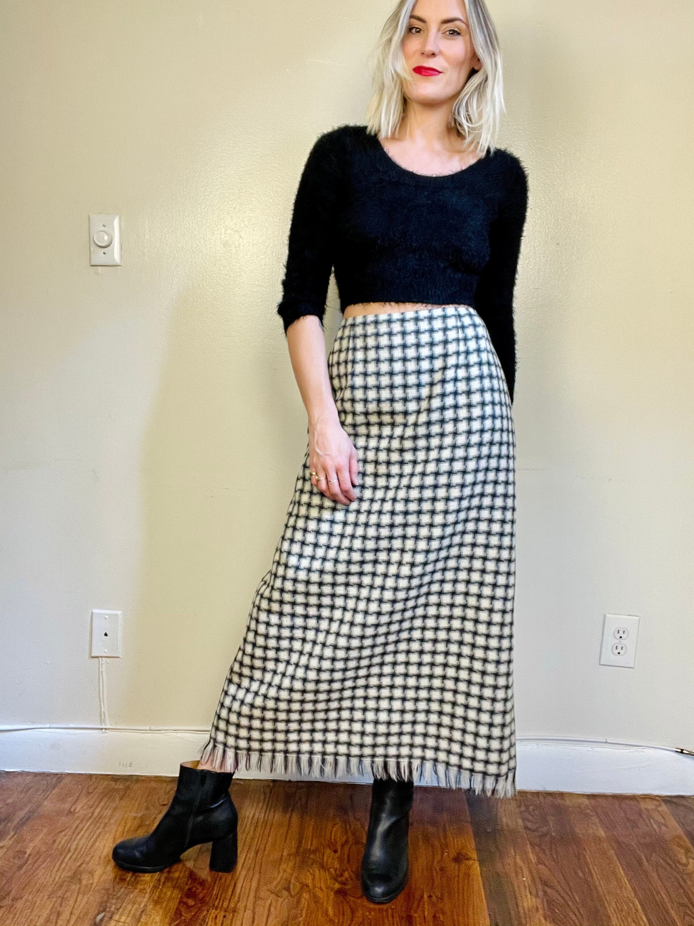 Houndstooth Blanket Skirt Vintage Wool Blanket Skirt Etsy