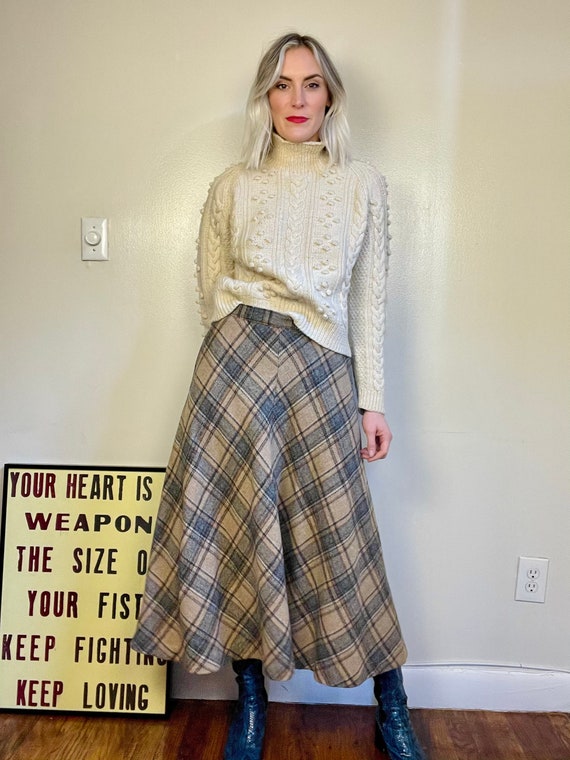 Vintage Plaid Midi Skirt | 1960s Plaid Skirt with