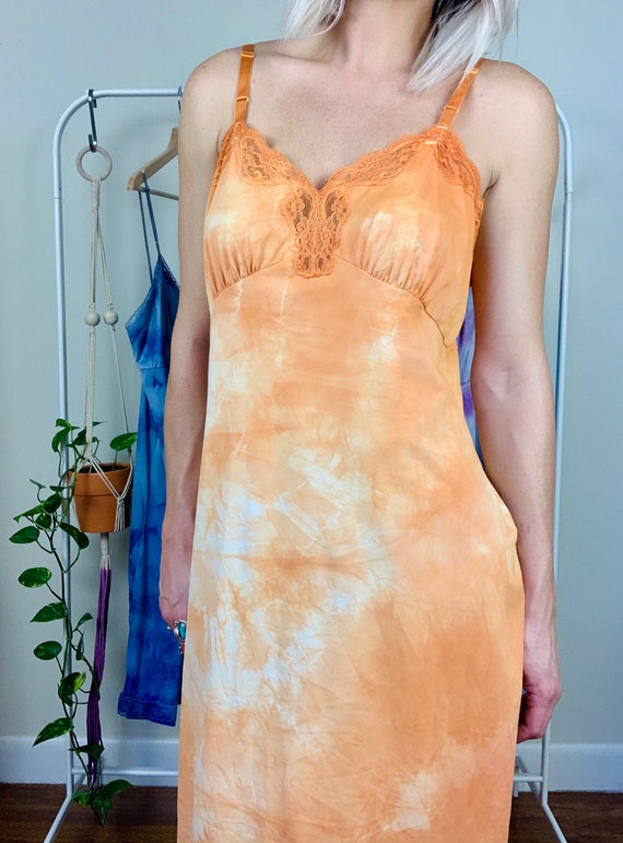 Tie Dye Slip Dress Large | Hand Dyed Vintage Slip 