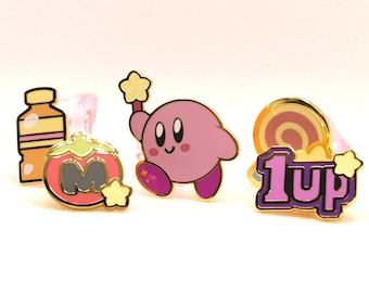 Kirby + Power-Up Enamel Pins