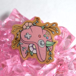 Tiny Wooden N64 Floral Controller Pin