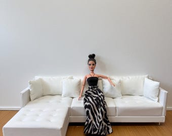 Modern  Dollhouse Sofa with Ottoman | Handmade Miniature Furniture | Scale 1:6