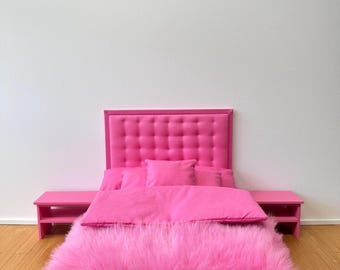 Handmade Doll Bed with Two Nightstands – Scale 1:6