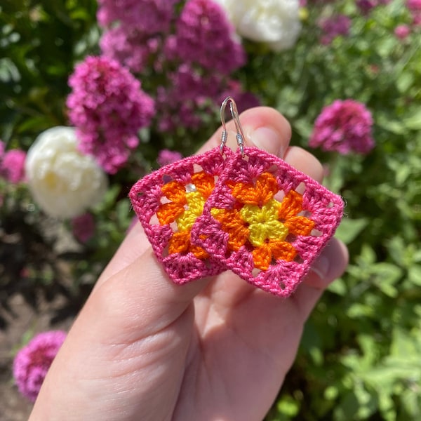 Tiny Crochet Granny Square Earrings Pattern // Digital Download // Crochet Earrings // Crochet Pattern // Earring Pattern