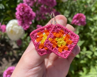 Tiny Crochet Granny Square Earrings Pattern // Digital Download // Crochet Earrings // Crochet Pattern // Earring Pattern