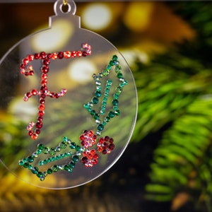 Personalised Holly Leaf Christmas Decoration with Rhinestones