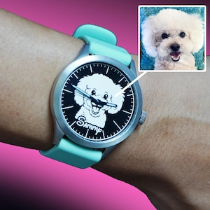 Aangepaste hondenhorloge, gepersonaliseerde foto horloge huisdier portret horloge cadeau voor hondenliefhebbers Aanpasbare aandenken Let op hoe je hond afbeelding sieraden