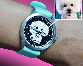 Custom Dog Watch, Personalized Photo Watch Pet Portrait Wristwatch Gift for Dog Lovers Customizable Keepsake Watch Your Dog Image Jewelry