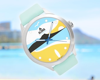 Hawaii Watch, Aloha Watches Diamond Head Gift, Honolulu Skyline Art Dial, Hawaiian Beach Souvenir for Her, Unique Island Vacation Keepsake