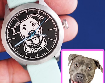 Custom Pitbull Watch, Personalized Watch Pet Portrait Wristwatch Gift for Pit Lovers Custom Keepsake Watch Your Dog Image Jewelry for her