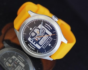 Virtual Reality Robot Face Quartz Watch | Sci-Fi Futuristic Watch for Men | Series 39 Quantum Physics Collector Watch | Unique Gift