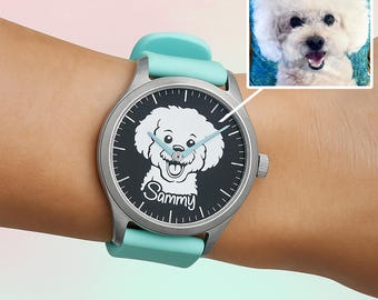 Custom Poodle Watch, Personalized Photo Watch Pet Portrait Wristwatch Gift for Poodle Lovers Customizable Jewelry Watch Your Dog Image