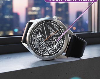 Personalized “Where We Met” Map Watch – Custom GPS Location Dial, Engraved Quartz Timepiece, Anniversary Gift for Him, Her, Couples