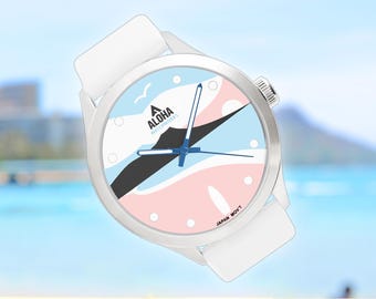Diamond Head Hawaii Watch - Aloha Watches Gift, Honolulu Skyline Art Dial, Hawaiian Beach Souvenir for Her, Unique Island Vacation Keepsake