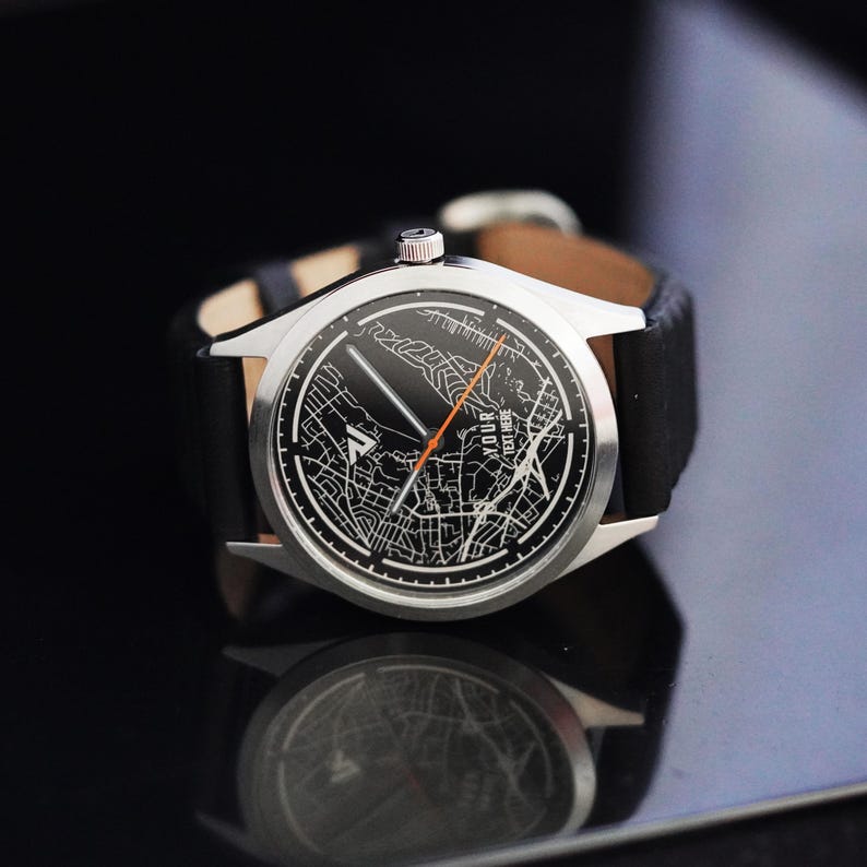 Personalized “Where We Met” Map Watch – Custom GPS Location Dial, Engraved Quartz Timepiece, Anniversary Gift for Him, Her, Couples image 2