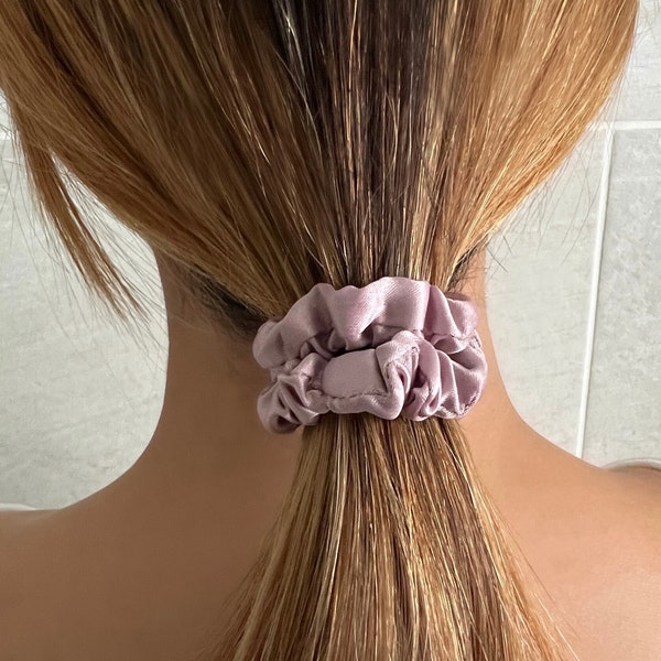 Mauve Lilac Super Skinny Silky Satin Scrunchy W1cm x D8cm  | Scrunchies | Chou Chou | Elasticated Hair Tie Accessory | Single | Set of Two