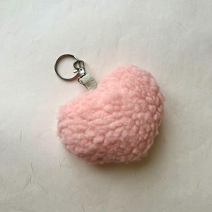 Baby Pink Sherpa | Teddy | Cute | Plush | Heart Bag Charm | Keychain. Approx. H11.5cm X W10cm - Gifts For Her