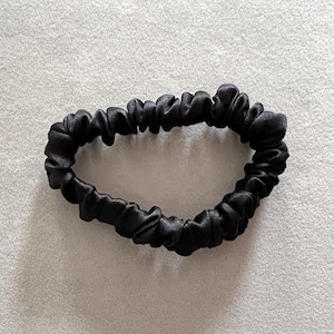 Black &quot;NOIR&quot; 100% Mulberry Silk Skinny Scrunchies  - W1cm x D8cm | Luxury Hair Care | Hair Tie | Gifts For Her